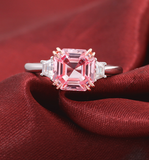 Pink 14k Solid Gold Moissanite Diamond Band, Stocking Wedding Rings, Gift 2219