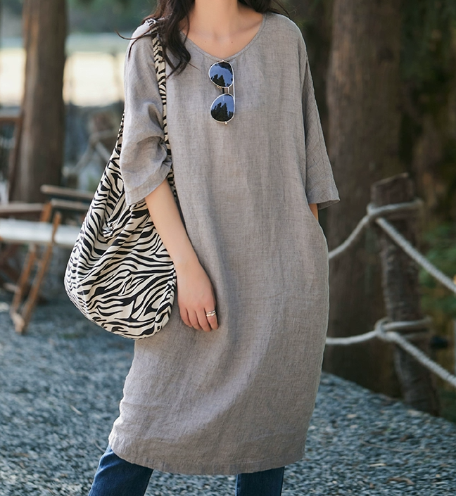 Women's Midi Dress Cotton Linen Dress Fashion Basic Classic Outdoor Daily Weekend Regular Fit Plain Short Sleeve Crew Neck Gray Summer Women's Midi Dress Cotton Linen Dress Fashion Basic Classic Outdoor Daily Weekend Regular Fit Plain Short Sleeve Crew Neck Gray Summer