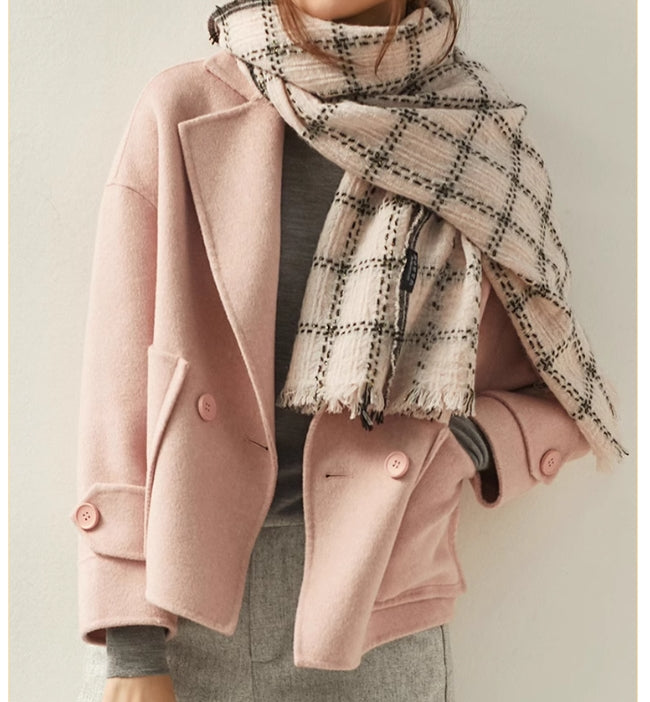 Women Coat Short Woolen Coat Large Patch Pockets Outerwear Winter