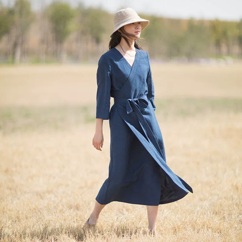 chinese dress ladies Women's Work Office Shirt Dress Cotton Linen Belted Midi Dress Elegant Half  Sleeve V Neck Solid Color Strappy Summer Dress Navy at Amazon Women's  Clothing store