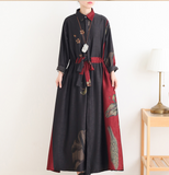 Red Loose Fall Floral Women Coat Long Sleeve Women Linen Trench Coat S90921