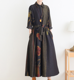 Green Loose Fall Floral Women Coat Long Sleeve Women Linen Trench Coat S90921
