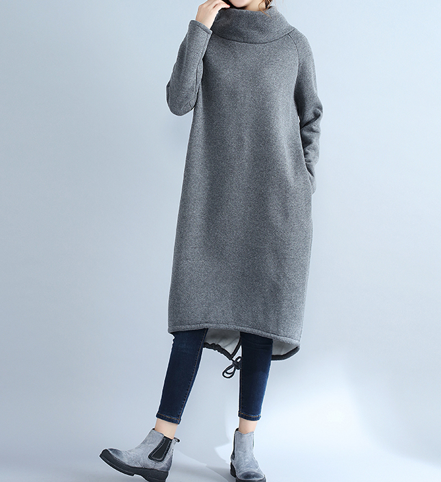 High Collar Fleece Loose Fall Dresses Casual Women Dresses SSM97213 SimpleLinenLife High Collar Fleece Loose Fall Dresses Casual Women Dresses SSM97213 SimpleLinenLife