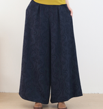 Jacquard Cotton Linen Autum Wide Leg Women Casual Pants Elastic Waist WG05131