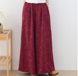 Jacquard Cotton Linen Autum Wide Leg Women Casual Pants Elastic Waist WG05131