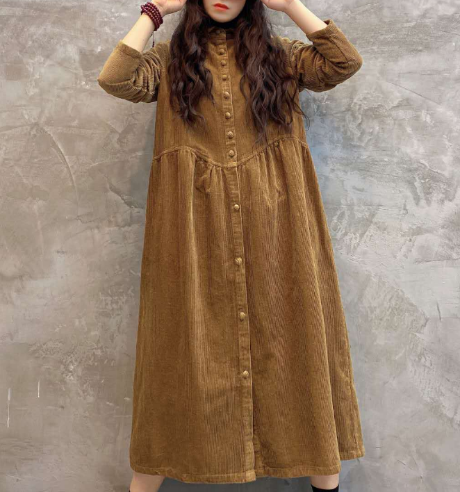 Corduroy Buttons Dresses Loose Winter Autumn Dresses Casual Women Dres – SimpleLinenLife Corduroy Buttons Dresses Loose Winter Autumn Dresses Casual Women Dres – SimpleLinenLife