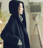 Loose Hooded Winter Wool Coat, Handmade Warm Women Wool Coat Jacket 1002