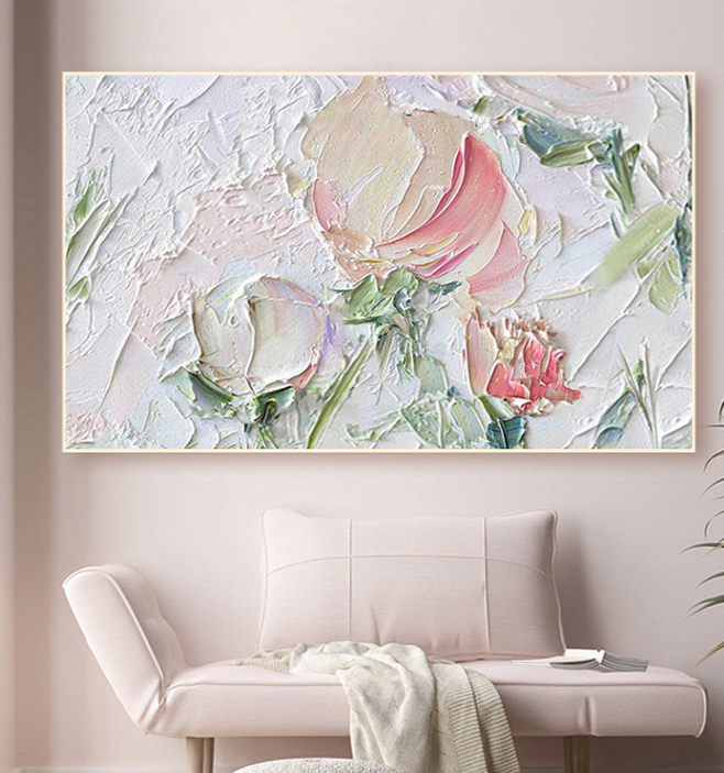 Pink large Abstract Oil Painting Original art Wall Decor, Flower Leaf ...