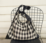 Checked Cotton Linen Bag  Shoulder Strap Single Shoulder Bag