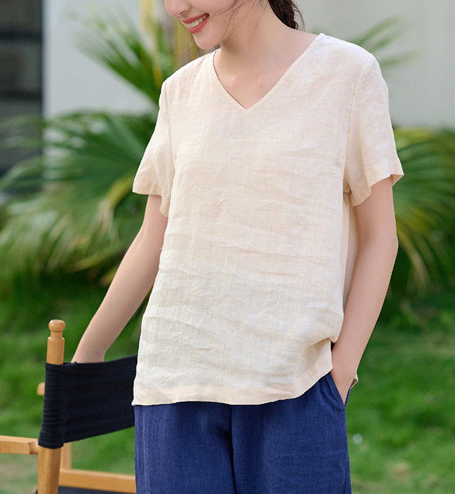 Summer Linen Tops V Neck Women Linen Shirt Tops 6106 – SimpleLinenLife