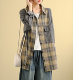 Denim Plaid Autumn Women Casual Blouse Cotton Shirts Tops DZA200853