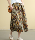 Printed Casual Cotton Linen loose fitting Women's Skirts