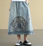 Denim Casual Cotton Linen loose fitting Women's Skirts
