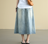 Denim Casual Cotton Linen loose fitting Women's Skirts