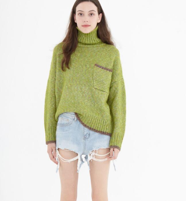 High Collar Short loose Style Women Tops Woolen Knit Sweater –  SimpleLinenLife