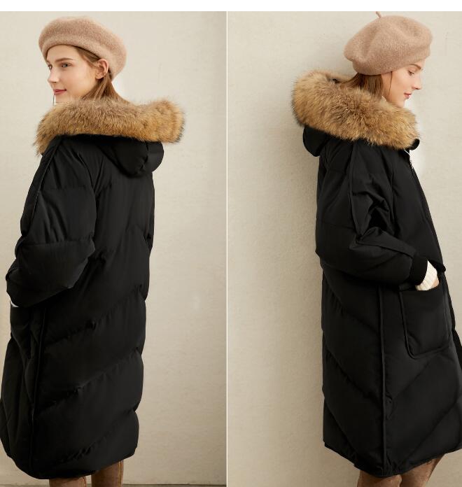 Black Fur Trim Women Winter Loose Plus size Side Pockets Down Jacket W –  SimpleLinenLife