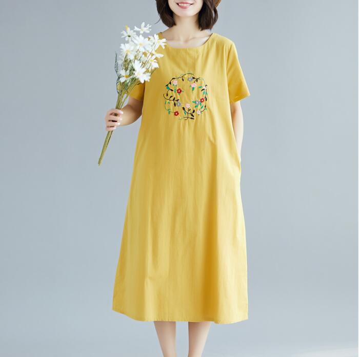 spring dresses for plus size women Embroidery loose Long Women Spring Dresses Plus Size – SimpleLinenLife