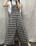 Checked Loose Casual Spring Summer Denim Overall Loose Women Jumpsuits QYCQ05165