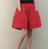 Red Cotton Linen Summer Women Shorts