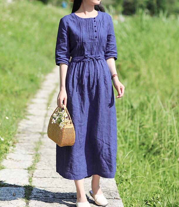 Navy Blue Women Dresses Ramie Casual Spring Linen Women Dresses SSM972 SimpleLinenLife Navy Blue Women Dresses Ramie Casual Spring Linen Women Dresses SSM972 SimpleLinenLife