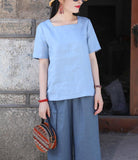 U Neck Linen Blouse Simple Style Shirts Summer Tops  SMM9508