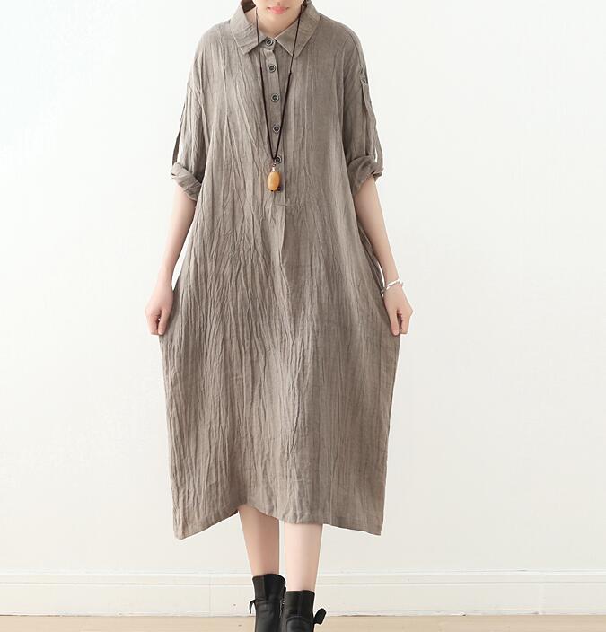 wrinkle free linen dress Hombom Dress Classic Solid Color Design V Neck 3/4 Sleeve Cotton Linen Wrinkle Free for Women Beach, Women's, Size: 4XL, Orange