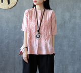 Embroidery Sleeve Summer Women Casual Blouse Cotton Linen Shirts  Women Tops