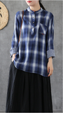 Plaid Women Casual Blouse Cotton Linen Shirts Tops DZA200864