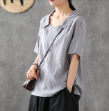 Striped Summer Women Casual Blouse Cotton Shirts Tops