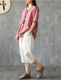 Summer Women Casual Blouse Cotton Linen Shirts Striped Women Tops