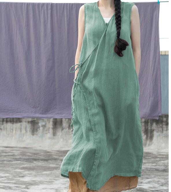 Women Linen Vest Dresses Summer Dresses Women Sleeveless Dresses D9504 –  SimpleLinenLife