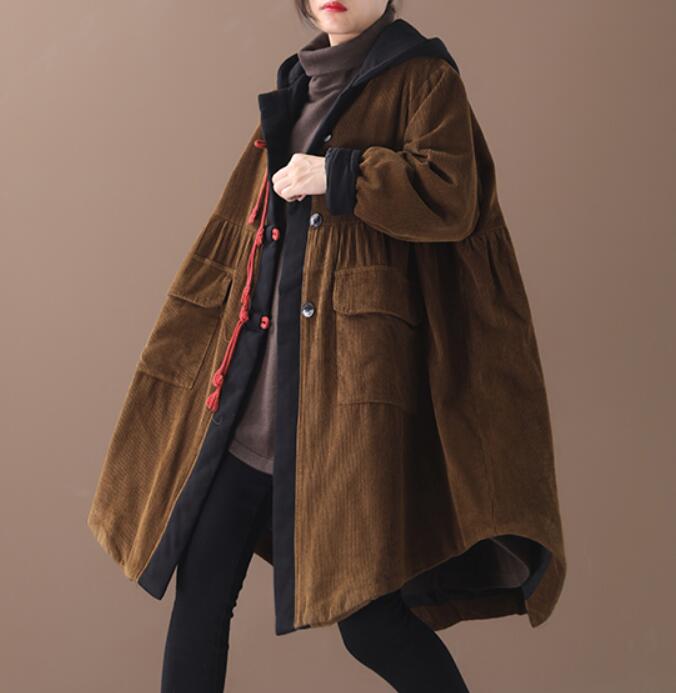 Corduroy Spring Women Casual Padded Coat Loose Hooded A line Parka