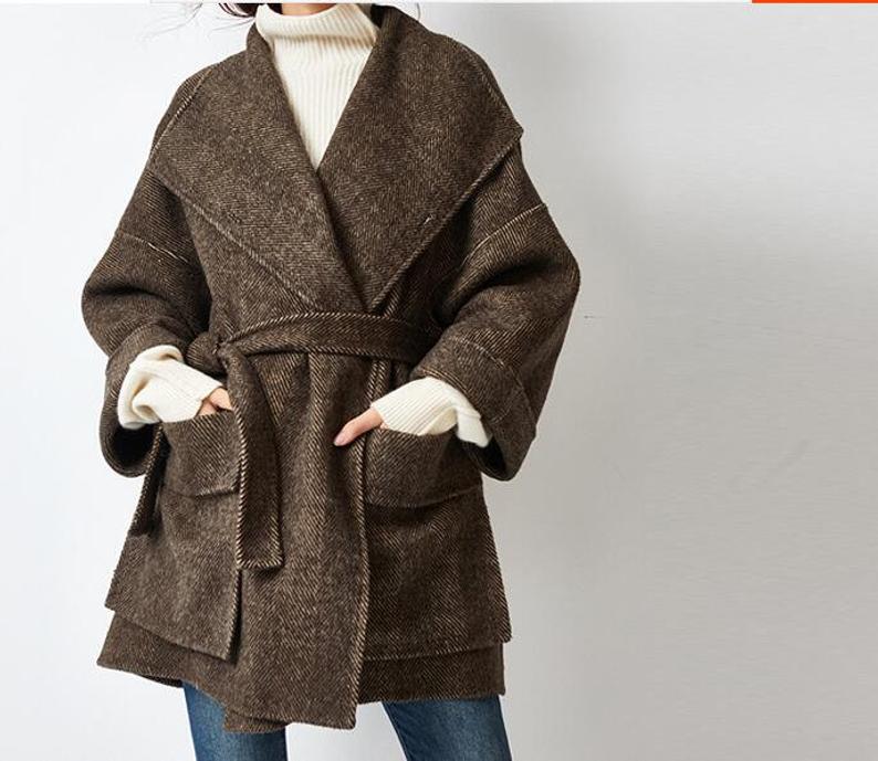 High Level Wool Coats For Women Autumn Double Face Cashmere Loose