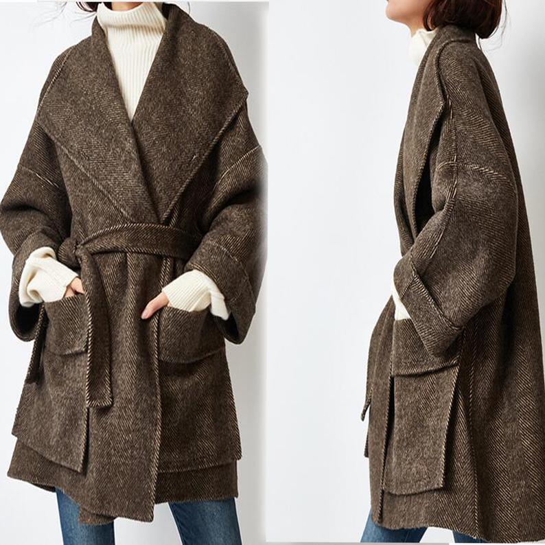 High Level Wool Coats For Women Autumn Double Face Cashmere Loose