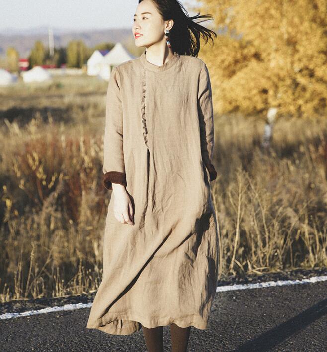 kahki Linen Women Dresses Long Sleeve Women Linen Dresses Fleece Linin SimpleLinenLife kahki Linen Women Dresses Long Sleeve Women Linen Dresses Fleece Linin SimpleLinenLife