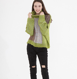 High Collar loose Women Tops Woolen Bat Sleeve Knit Sweater