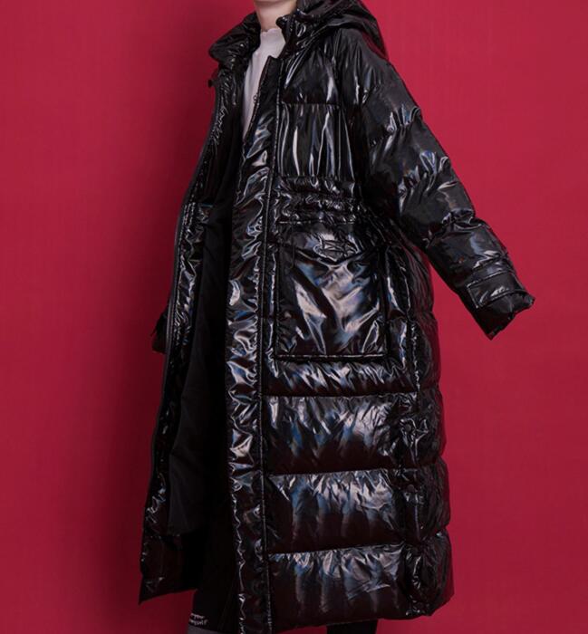Shiny Black Long Women Winter Plus size Side Pockets Down Jacket Women –  SimpleLinenLife