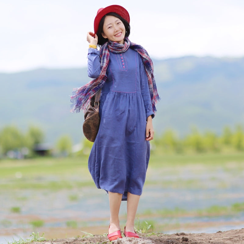 Navy Blue Linen Women Dresses Long Sleeves Autumn Spring Women Dresses SimpleLinenLife Navy Blue Linen Women Dresses Long Sleeves Autumn Spring Women Dresses SimpleLinenLife