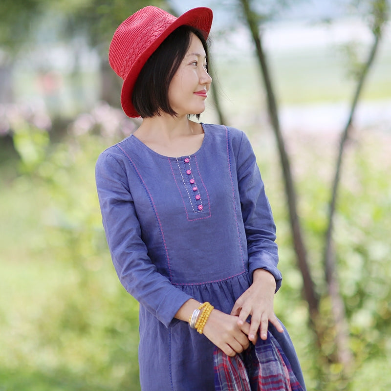 Navy Blue Linen Women Dresses Long Sleeves Autumn Spring Women Dresses SimpleLinenLife Navy Blue Linen Women Dresses Long Sleeves Autumn Spring Women Dresses SimpleLinenLife