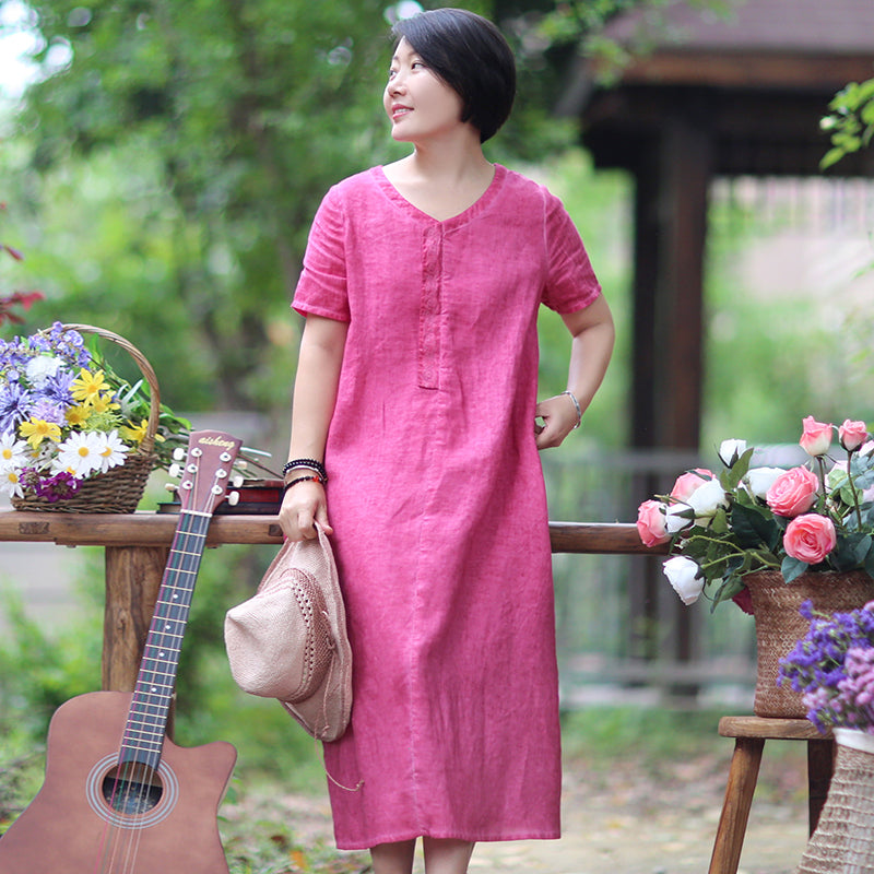 Red Linen Dresses Spring Summer Women Dresses With V Neck WC961813 SimpleLinenLife Red Linen Dresses Spring Summer Women Dresses With V Neck WC961813 SimpleLinenLife