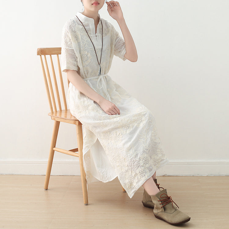 White Casual Linen Cotton Women Loose Fitting Short Sleeves Dresses Summer  Long Women Dresses AMT962227