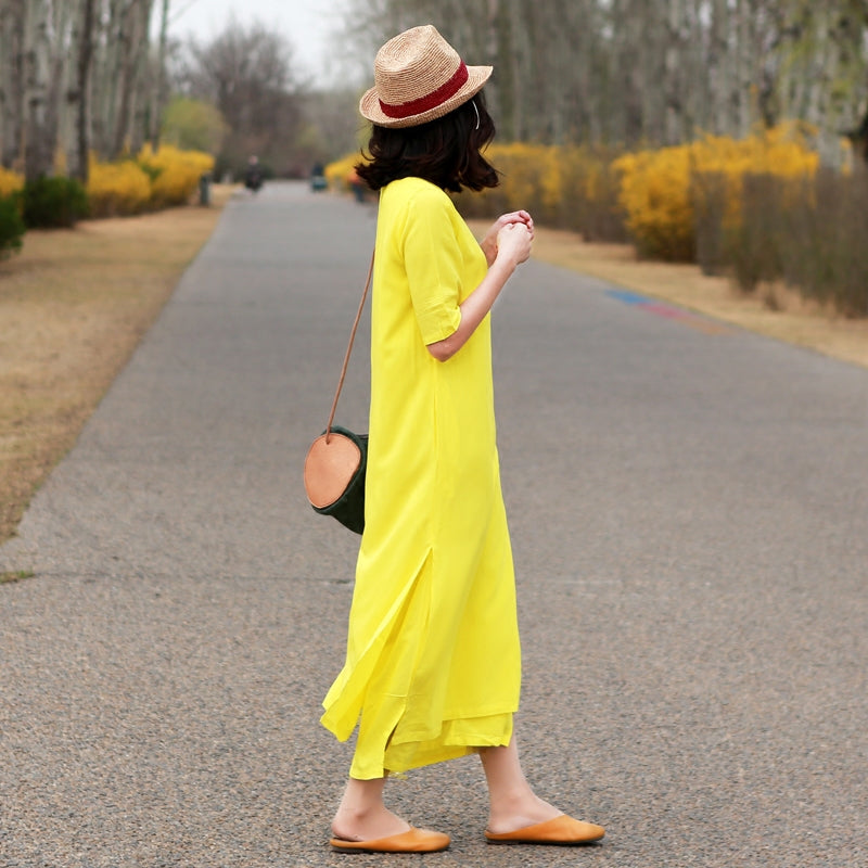 Yellow Women Dresses Casual Summer Women Dresses Long Women Dresses MD –  SimpleLinenLife