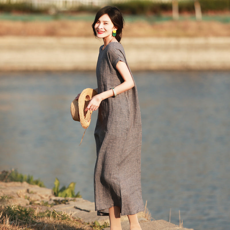 Gray Women Dresses Casual Summer Women Dresses Long Women Dresses MDYP – SimpleLinenLife