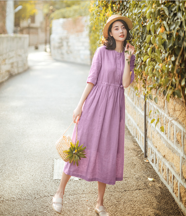 Purple Summer Cotton Linen Spring Women Dresses QJ05077 Purple Summer Cotton Linen Spring Women Dresses QJ05077