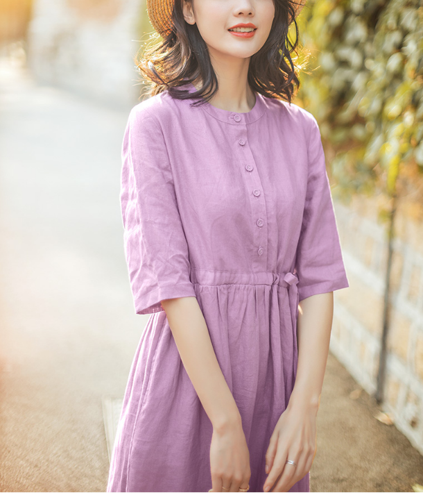 Purple Summer Cotton Linen Spring Women Dresses QJ05077  SimpleLinenLife