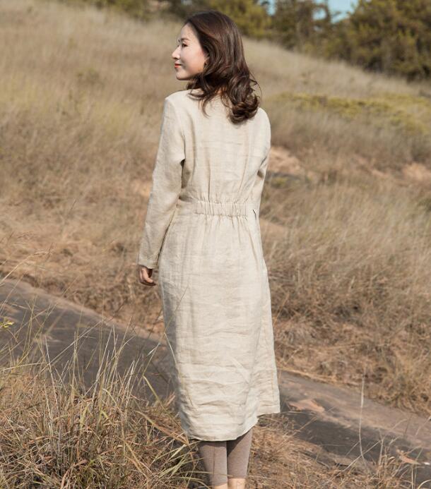 Khaki Linen Long Sleeve Autumn Women Shift Linen Dresses S90921 SimpleLinenLife Khaki Linen Long Sleeve Autumn Women Shift Linen Dresses S90921 SimpleLinenLife