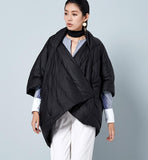 Two Ways Wear Women Jacket, Winter Puffer Coat Cloak, Loose Duck Down Jackets Cape 2239