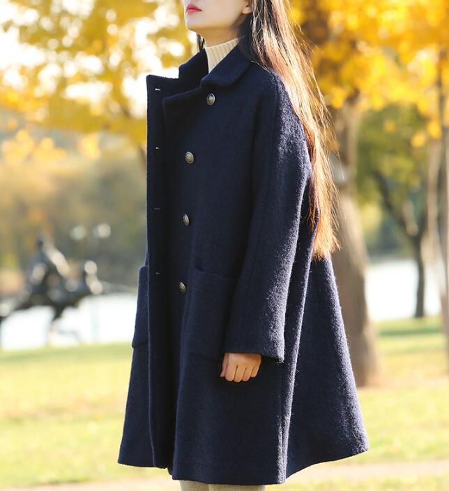 Double Breast Loose A-line Women Coat Winter Wool Coat Plus Size Coat –  SimpleLinenLife