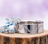 Leaf Couples Ring Set-Minimalist Titanium/ Silver Matching Couples Ring Unique Promise Ring