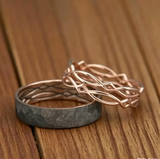 Silver Personalized His and Hers Celtic Wedding Ring Set,Harmmered Couple Ring Set,Couple Ring Set, Matching Set Engagement Gift